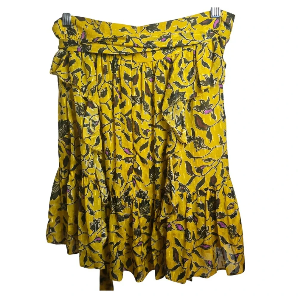 Ulla Johnson Silk Floral Mini Skirt Tiered Ruffle Sash‎ Tie Lined Size 4